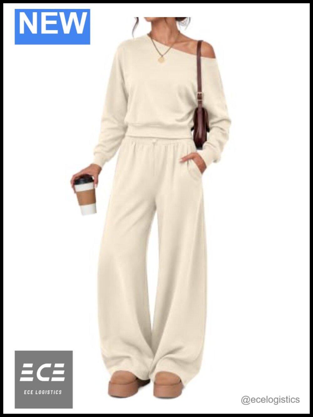 Women's 2 Piece Lounge Set Off Shoulder Sweatshirt Wide Leg Pants Travel